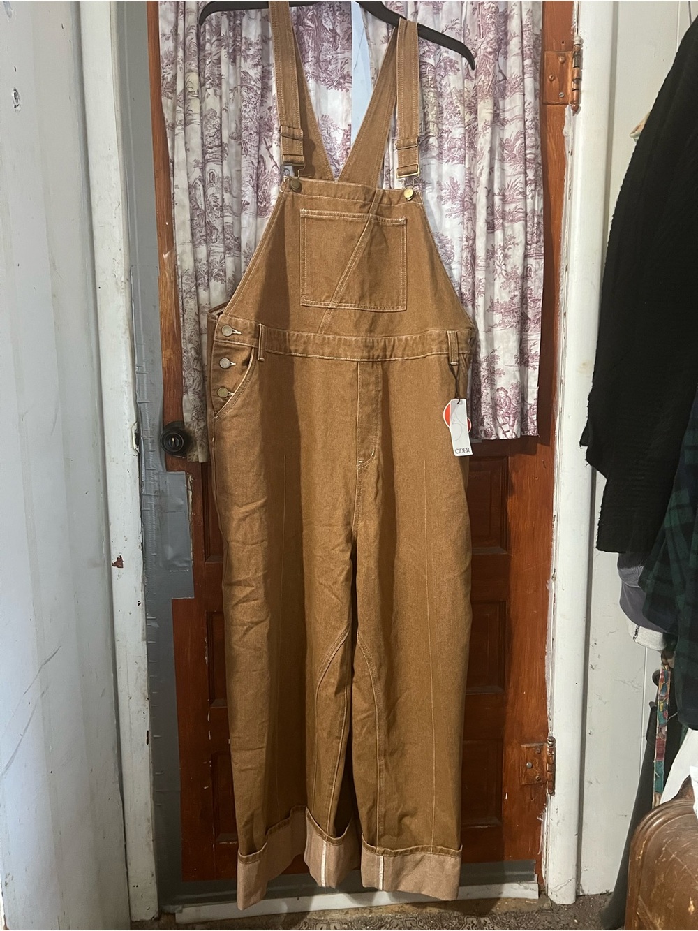 Cider Brown Wide-Leg Overalls with Front Bib